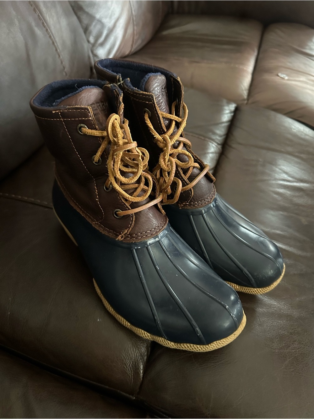 Sperry Navy and Brown Duck Boots
